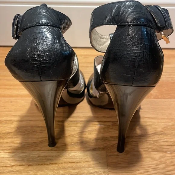 MICHAEL KORS Womens Black Leather scrappy Heels, size 8, like NEW - Picture 9 of 13